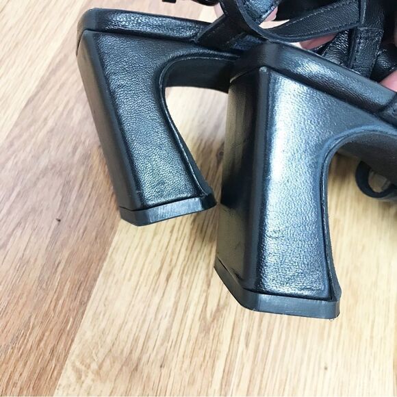 New SEYCHELLES Braided Black Leather Chunky‎ Heel Sandal Strappy Woven Size 6 - Picture 10 of 15